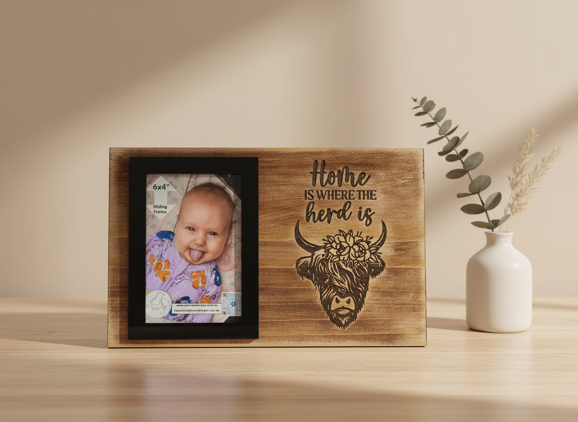 Small Timber Photo Board - Home is where the herd is.