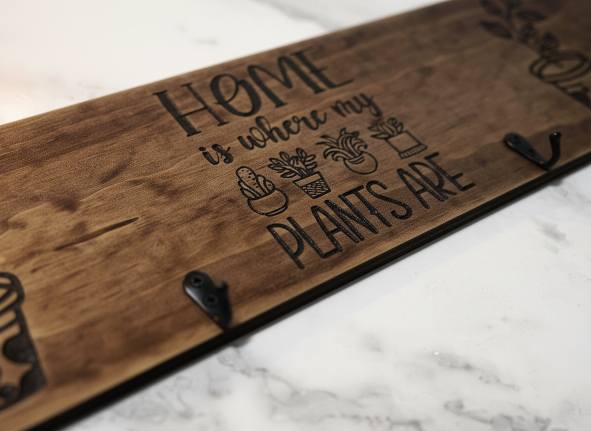 Timber Keyholder - Home Is Where My Plants Are
