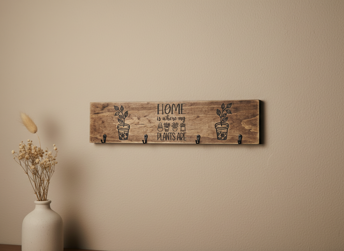 Timber Keyholder - Home Is Where My Plants Are