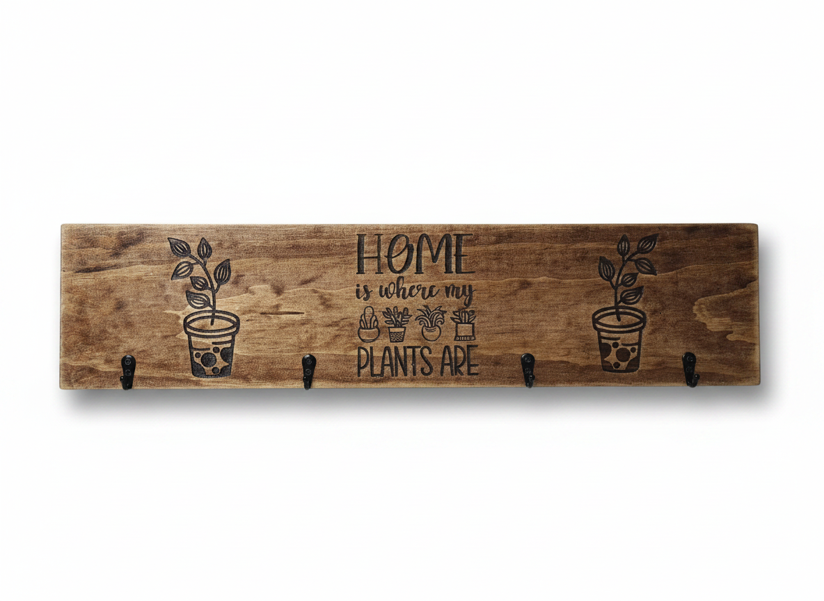 Timber Keyholder - Home Is Where My Plants Are