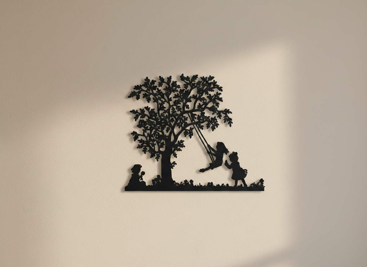 Kids on swing acrylic wall art in black acrylic - hero image