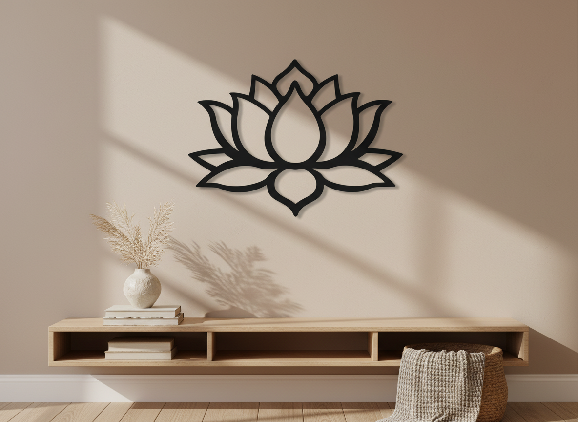 Lotus Flower Acrylic Wall Art (Custom Sizes) | Minimalist Black Wall Decor
