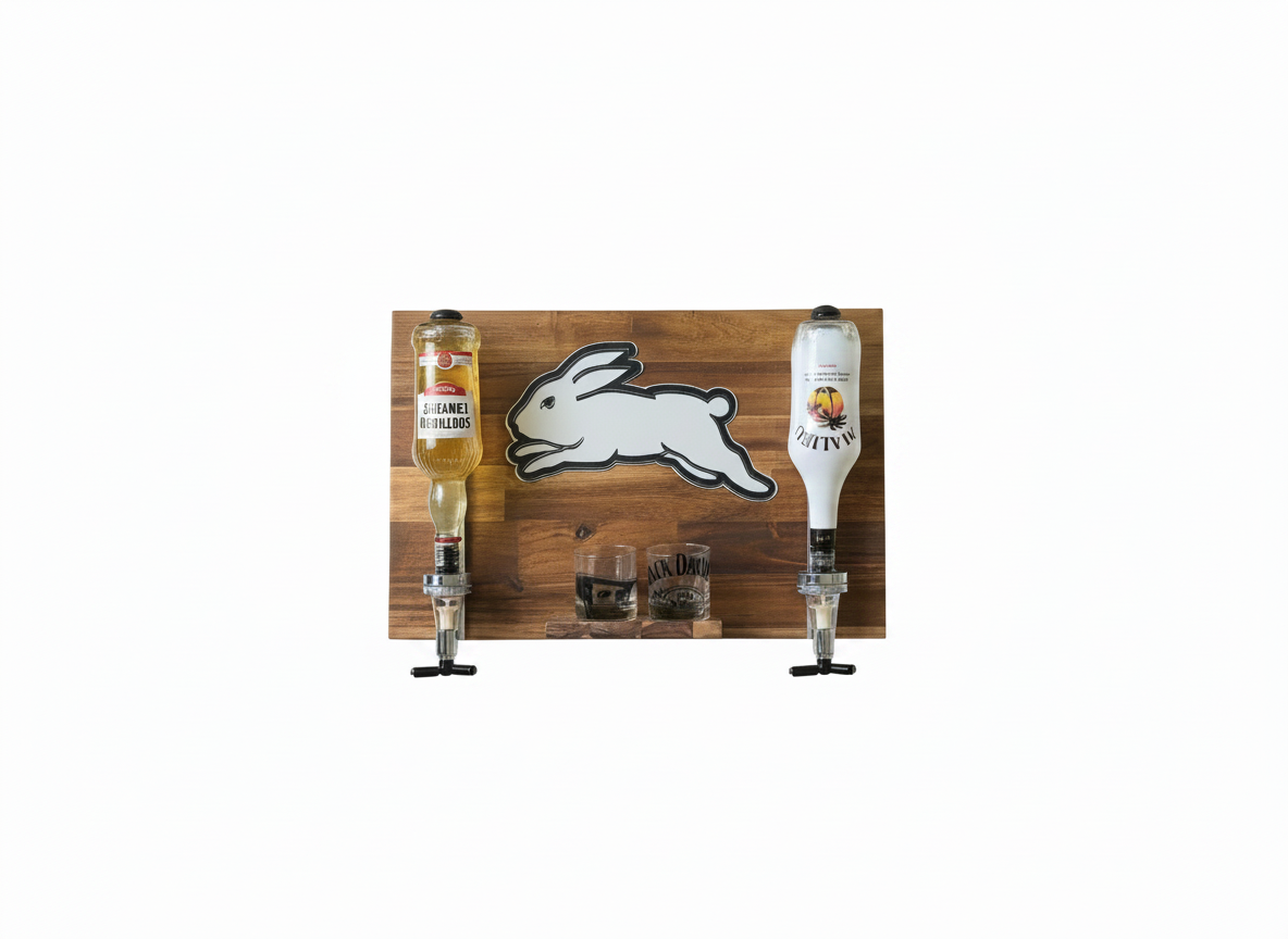 Wall Mounted Spirit Dispenser – South Sydney Team | Double Bottle Bar Display (600mm x 400mm)