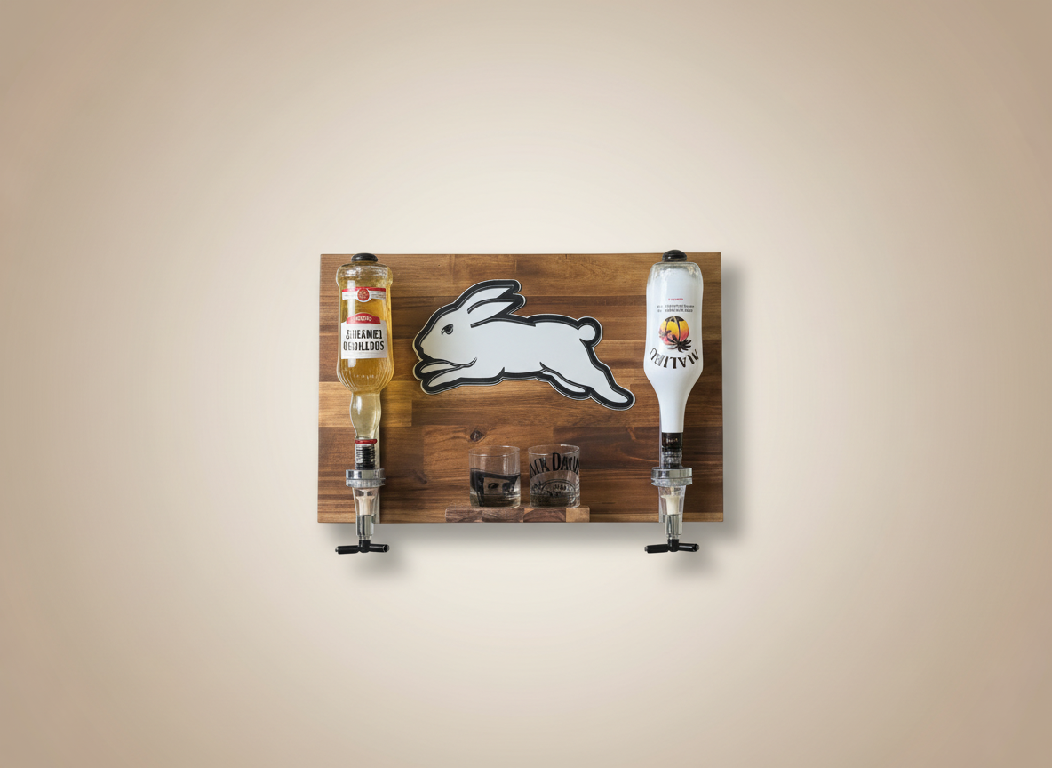Wall Mounted Spirit Dispenser – South Sydney Team | Double Bottle Bar Display (600mm x 400mm)