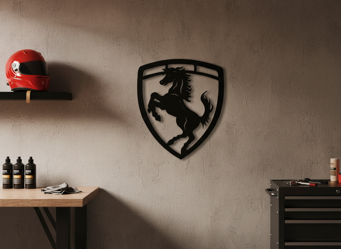 Racecar acrylic wall decor in a garage setting - 3mm black acrylic wall art