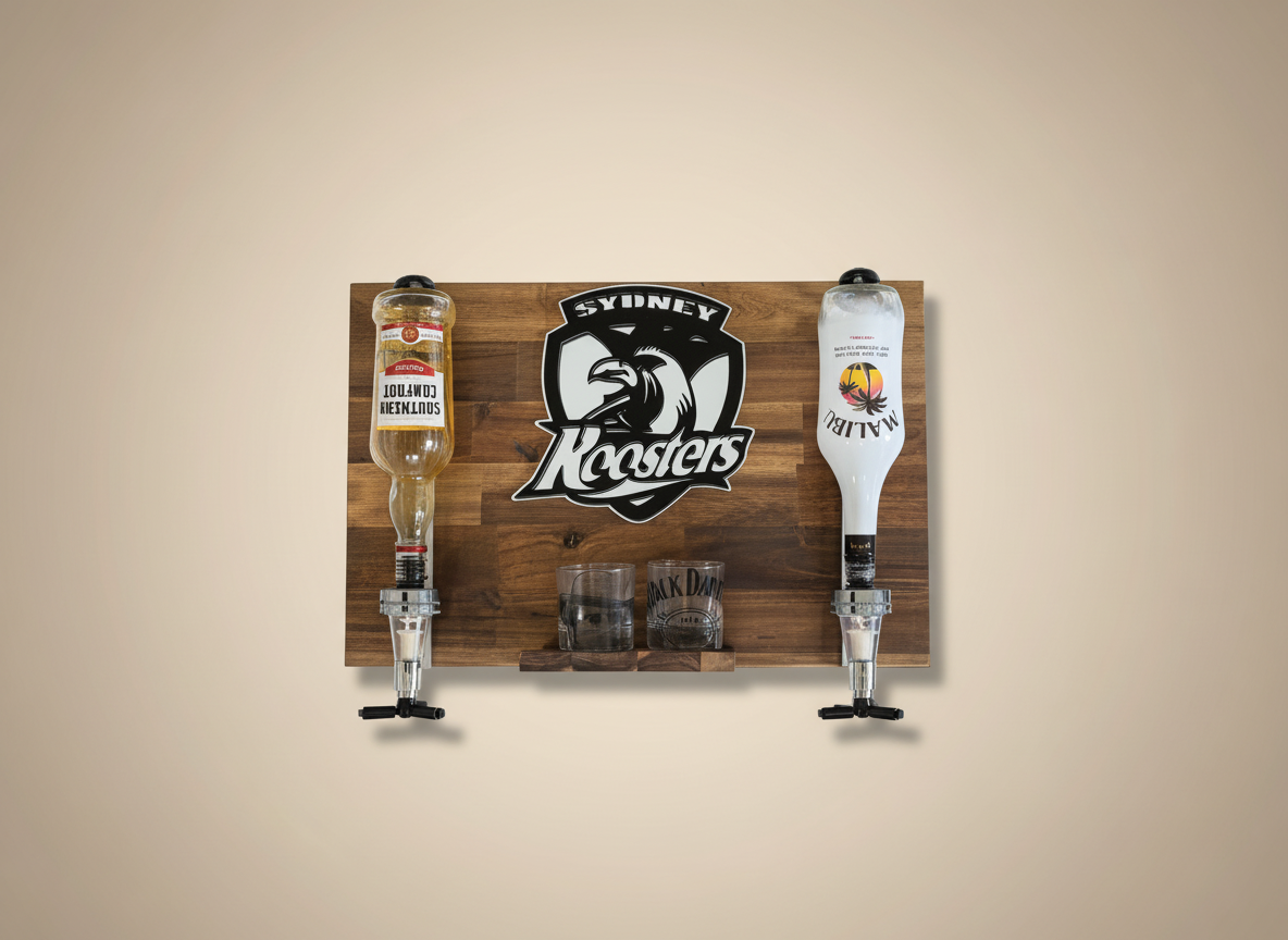 Wall Mounted Spirit Dispenser – Sydney Team | Double Bottle Bar Display (600mm x 400mm)
