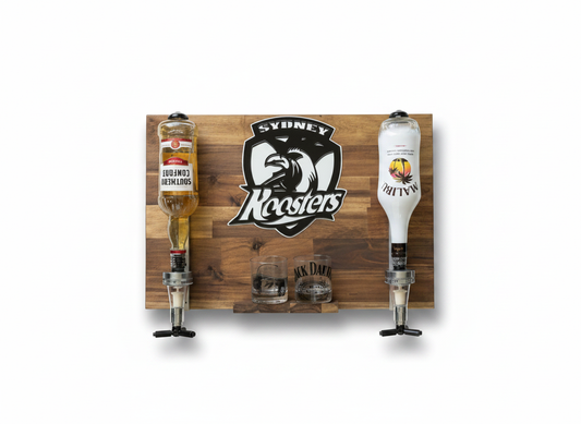 Wall Mounted Spirit Dispenser – Sydney Team | Double Bottle Bar Display (600mm x 400mm)