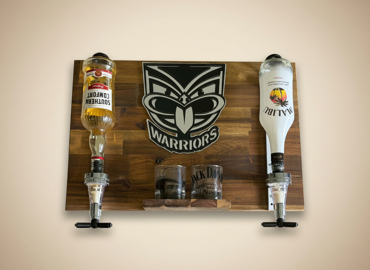 Wall Mounted Spirit Dispenser – NZ Team | Double Bottle Bar Display (600mm x 400mm)