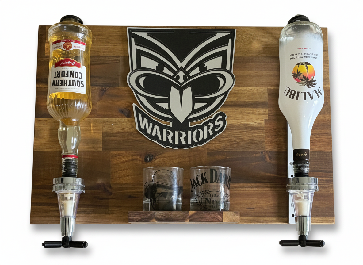 Wall Mounted Spirit Dispenser – NZ Team | Double Bottle Bar Display (600mm x 400mm)