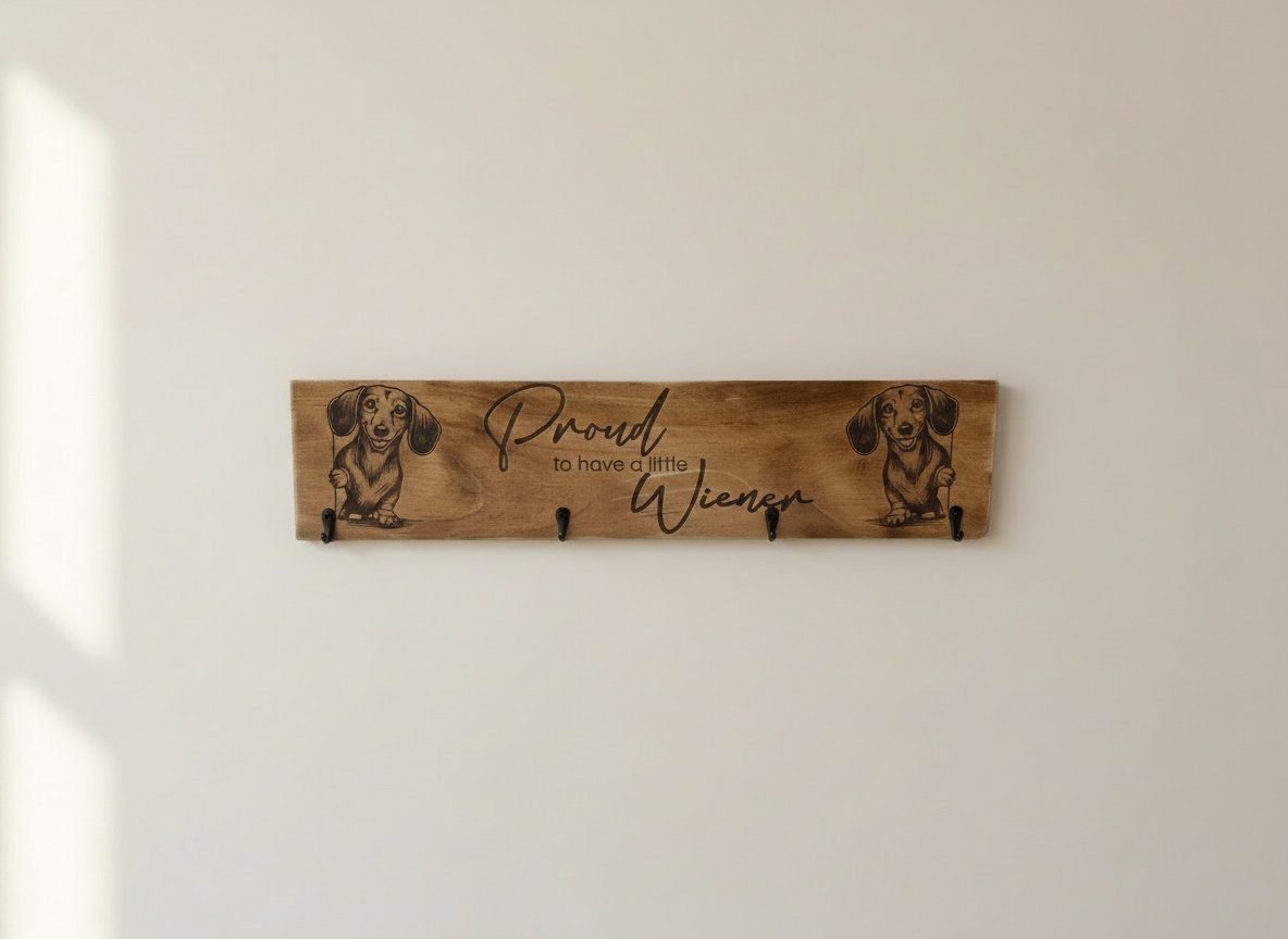Personalised Dachshund Keyholder | Wiener Dog Engraved Timber Hooks | Custom Pet Wall Decor