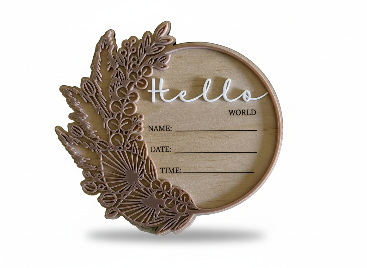 Hello World Baby Birth Announcement Plaque - Boho Botanical