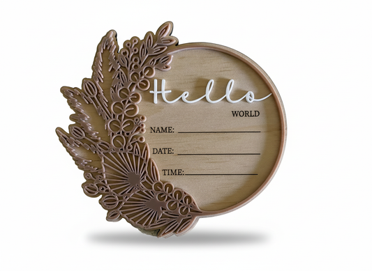 Hello World Baby Birth Announcement Plaque - Boho Botanical