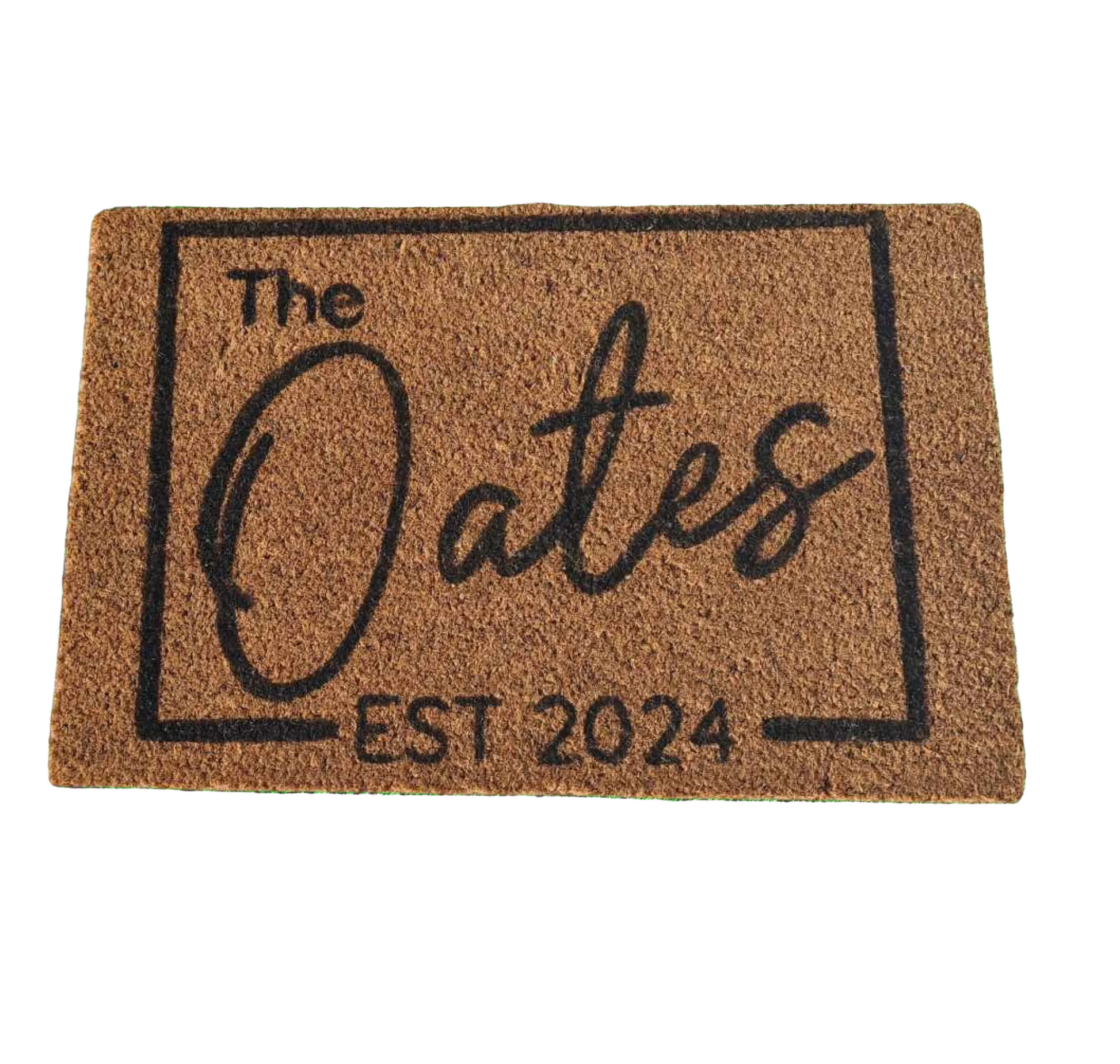 Personalised coir welcome mat customised with family name