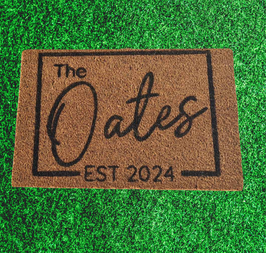 Personalised coir welcome mat customised with family name