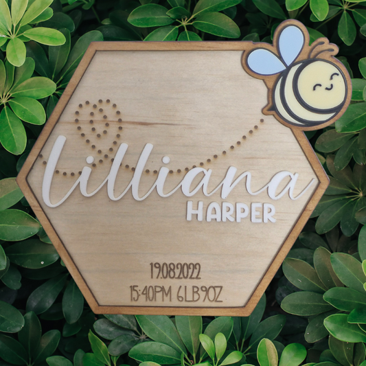 Birth Detail Plaque - Bee Themed