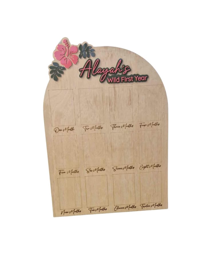 Wild First Year Milestone Photo Board with Name | Tropical Leaves + Hibiscus